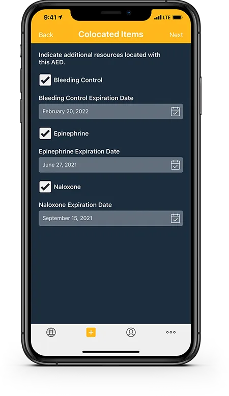 Colocated resources including Bleeding Control Kits, Naloxone (Narcan) and Epinephrine (EpiPen).